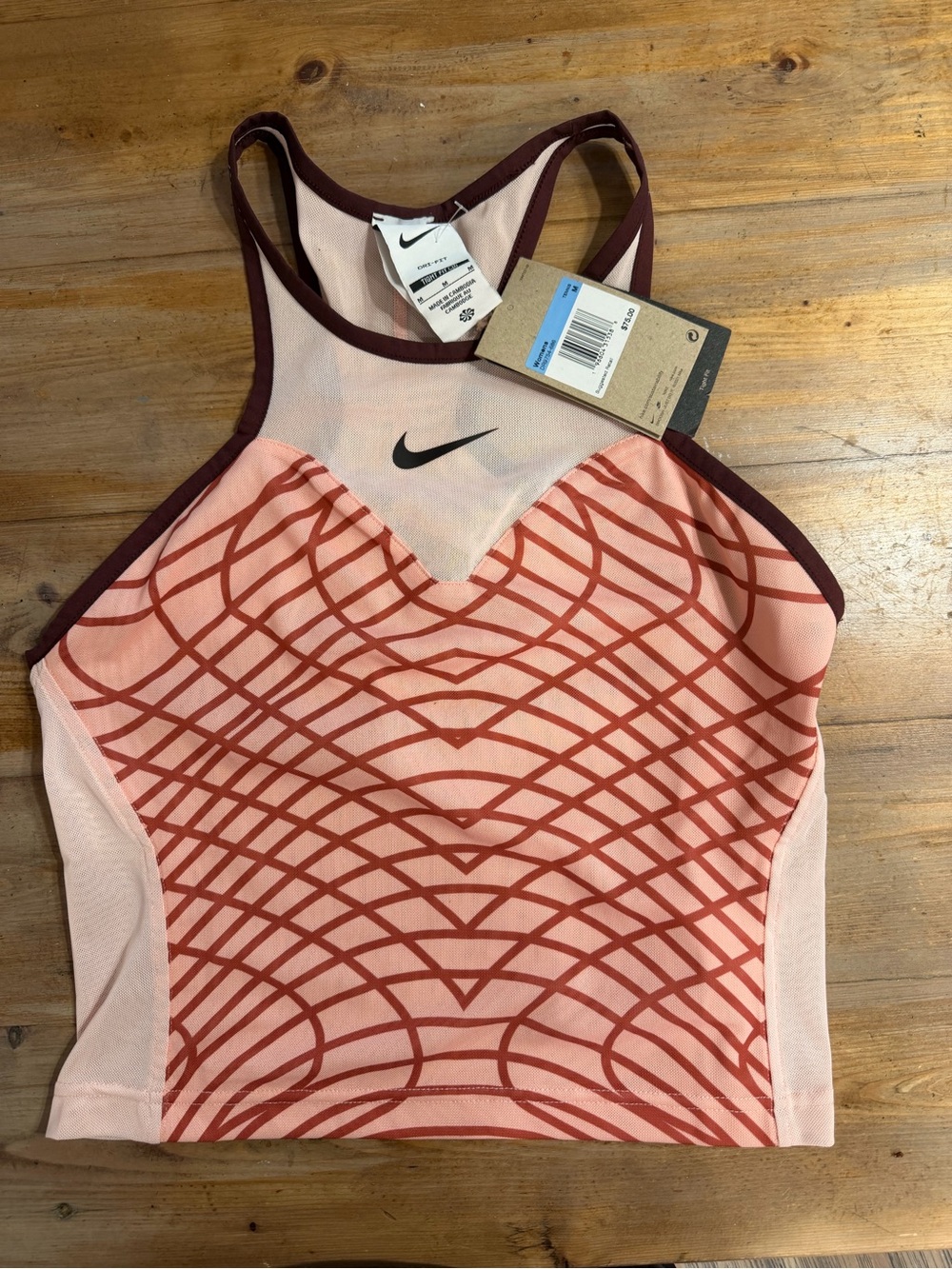 Nike Pink & Maroon Patterned Athletic Crop Tank size medium